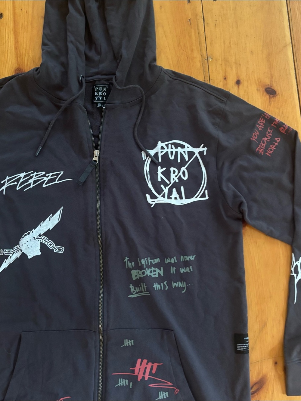 Punk Royal Graphic Full Zip Hoodie XL Black Streetwear - Picture 2 of 13